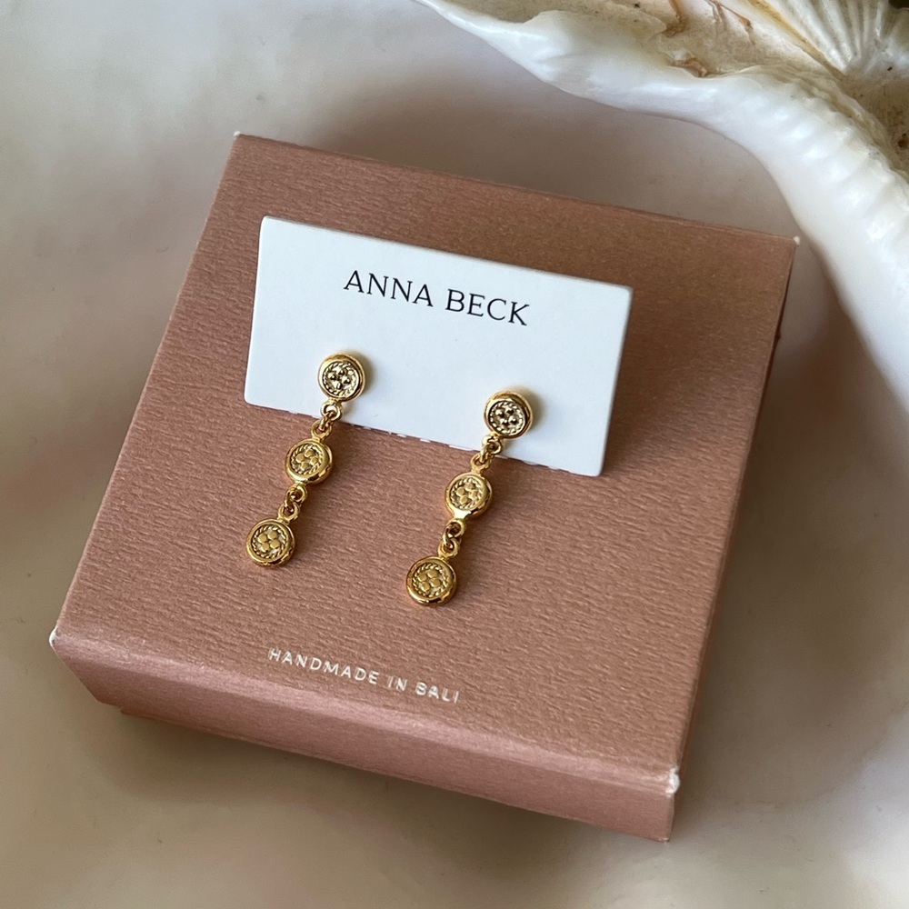 ANNA BECK Smooth Rim Classic Triple Drop Earrings - NIB - Picture 4 of 7